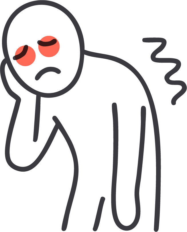 Tired person with red eyes