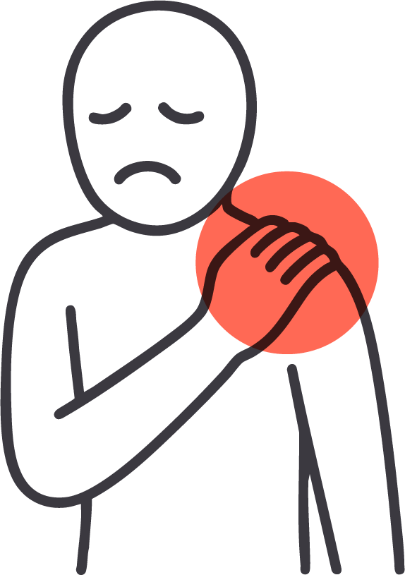 Person holding painful shoulder area